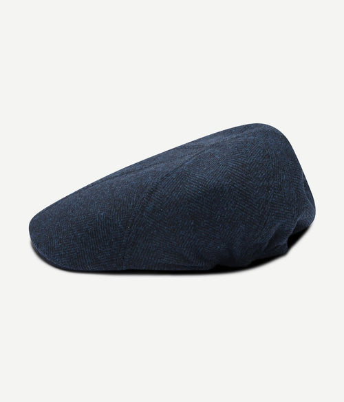 Flat cap wool herringbone donkerblauw