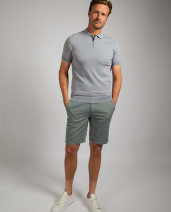 Knitted halve rits polo dusty grey