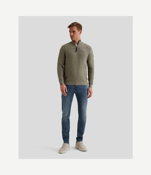 Pullover halve rits mouline forest fog