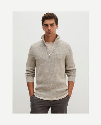 Pullover halve rits light beige