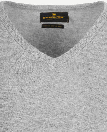 Pullover v-hals merinowol mid grijs
