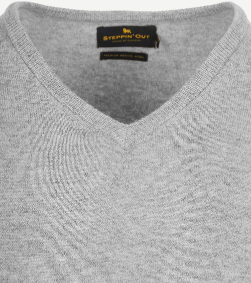 Pullover v-hals merinowol mid grijs