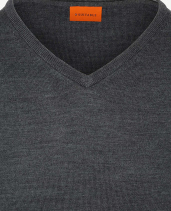 Merino pullover v-hals antraciet