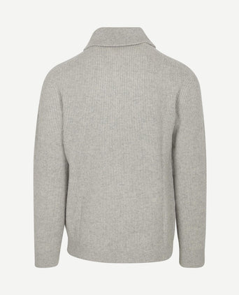 halve rits pullover merinowol melange grijs