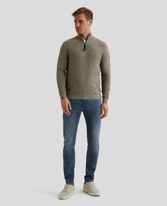 Pullover halve rits mouline forest fog