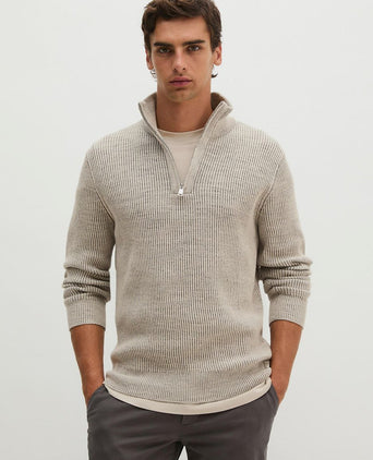 Pullover halve rits light beige