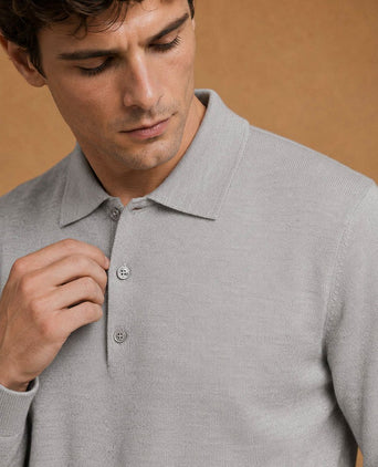 The robert long sleeve poloshirt merino grijs
