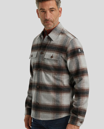 Overshirt brushed wolblend ruit grijs