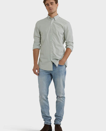 Overhemd poplin streep groen