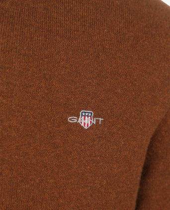 Gant halfzip wol trui logo bruin | Regular-fit