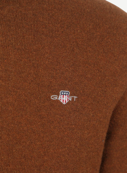Gant halfzip wol trui logo bruin | Regular-fit