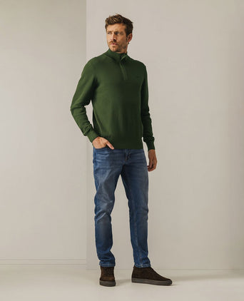 State of Art halve rits trui structuur donkergroen | Regular-fit