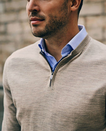 Suitable crew zip merino sand | Slim-fit