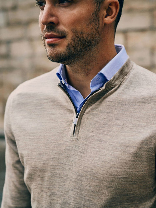 Suitable crew zip merino sand | Slim-fit