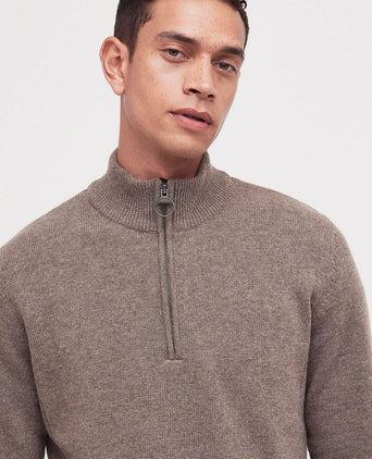 Barbour halve rits trui wol taupe | Regular-fit