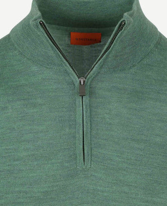 Suitable merino halve rits trui mid groen | Slim-fit