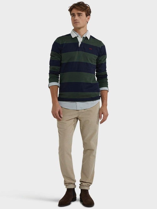 McGregor rugbyshirt streep donkerblauw olive | Regular-fit