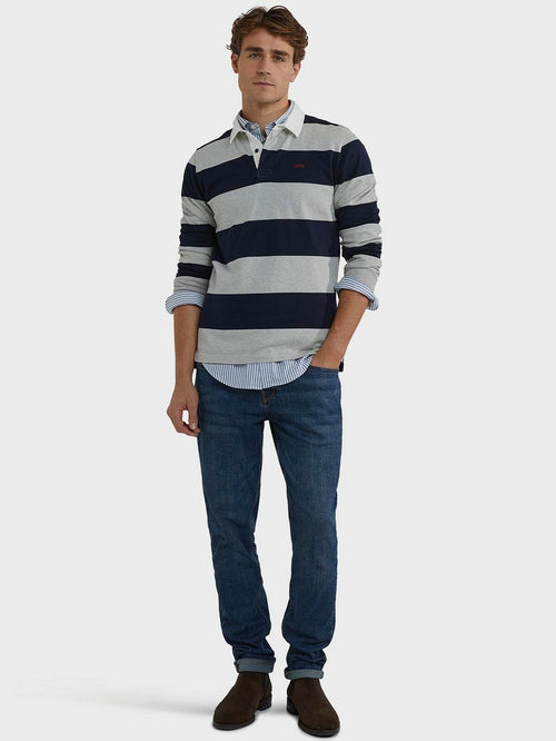 McGregor rugbyshirt streep donkerblauw grijs | Regular-fit