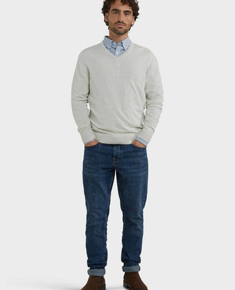 Trui merino blend v-hals off white