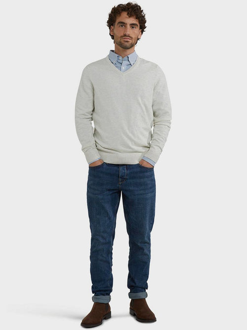 McGregor trui merino blend v-hals off white | Regular-fit