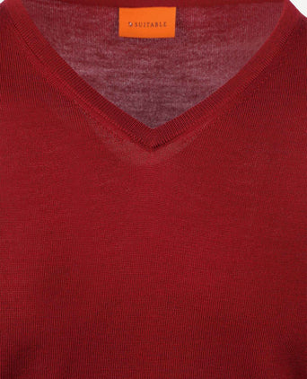 Suitable merino pullover v-hals donkerrood | Slim-fit