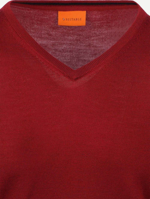Suitable merino pullover v-hals donkerrood | Slim-fit