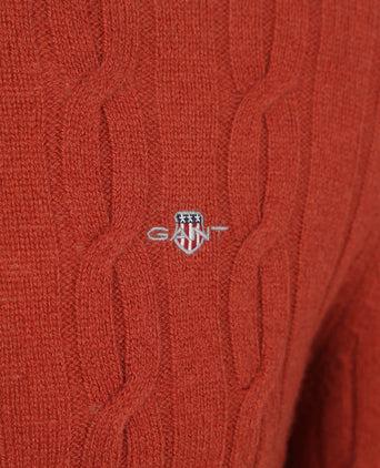 Gant pullover crewneck lambswool cable modern rust | Regular-fit