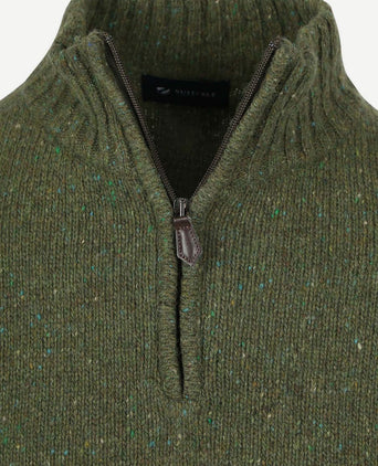 Suitable halve rits trui donnegal tweed eco wool groen
