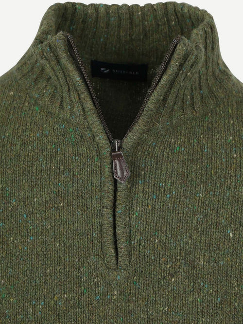 Suitable halve rits trui donnegal tweed eco wool groen