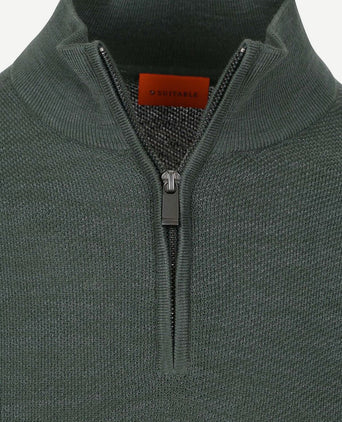 Suitable pine knit halve rits trui groen | Slim-fit