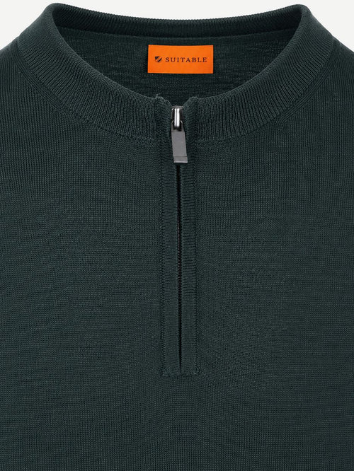 Crew zip merino donkergroen