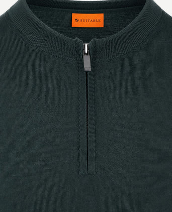 Crew zip merino donkergroen