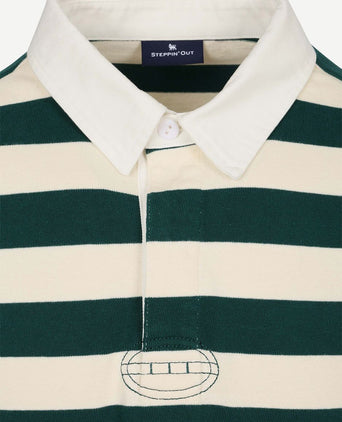 Rugby polo streep groen ecru