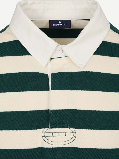 Rugby polo streep groen ecru