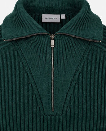 halve rits trui sailor wool blend donkergroen