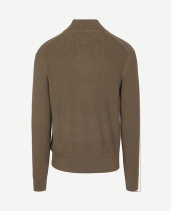 halve rits kabel pullover olijfgroen