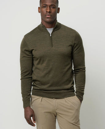Profuomo halve rits pullover merinowol olijfgroen