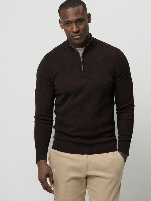 halve rits pullover structure bruin