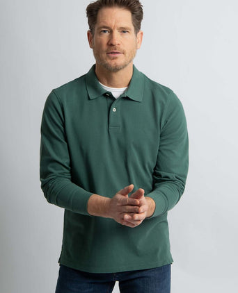 Longsleeve polo piqué klassiek donkergroen