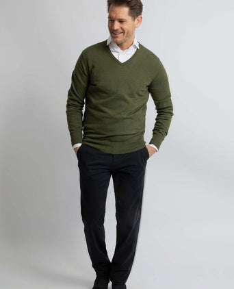 Trui cotton cashmere v-hals olijfgroen