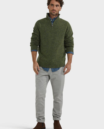 halve rits trui lamswol blend olive