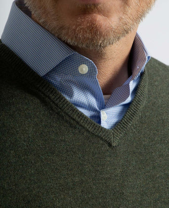 Pullover v-hals merinowol olijfgroen