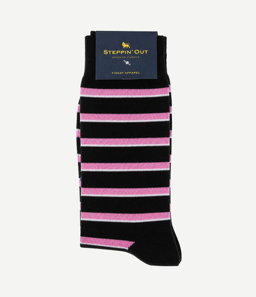 Sokken streep donkerblauw roze