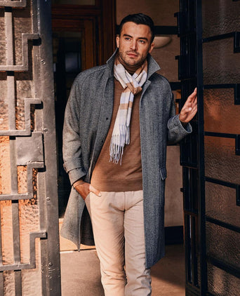 Coat longsaddle herringbone bruin