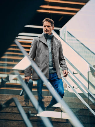 Caban coat wol grijs Caban coat wol grijs