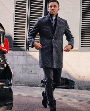 Coat wol herringbone donkerblauw