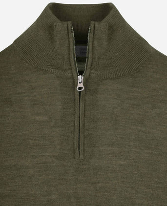 King essentials the michael halve rits pull army merino groen | Regular-fit