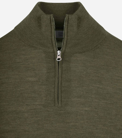 King essentials the michael halve rits pull army merino groen | Regular-fit