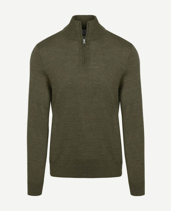 The michael halve rits pull army merino groen