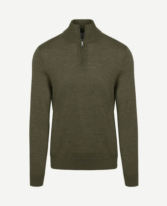 The michael halve rits pull army merino groen